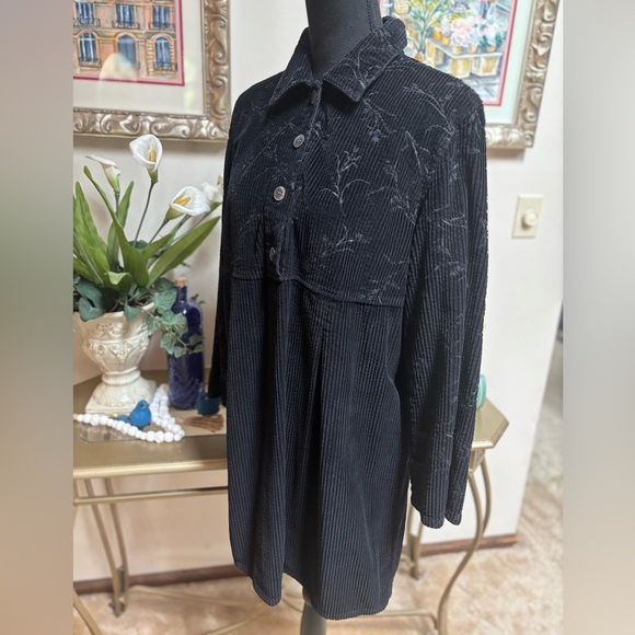 J.JILL BLACK RIBBED CORDUROY SILVER EMBROIDERED BUTTON DOWN DRESS TUNIC SZ MP - Picture 3 of 7